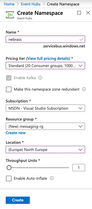 Creating the Azure Event Hubs