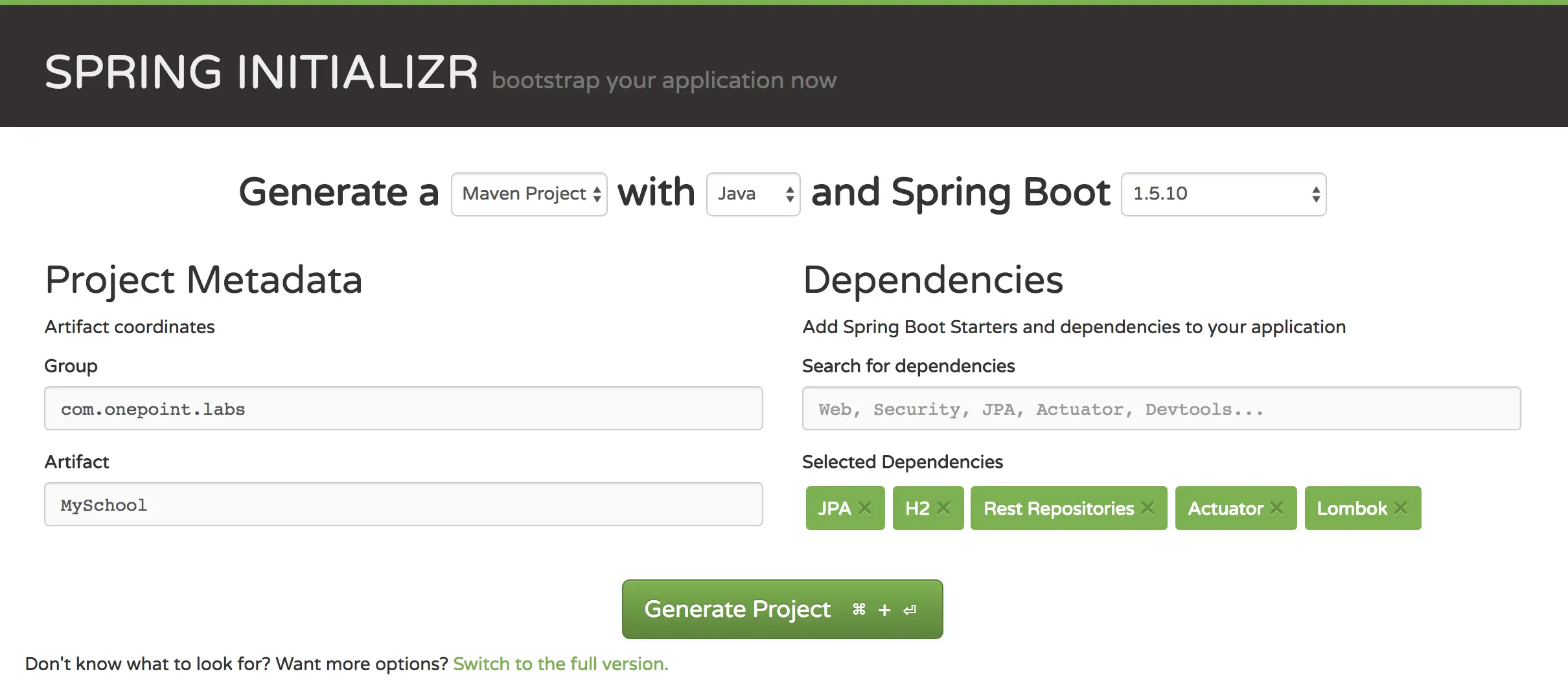 Spring Initializr - Bootstrapping MySchool